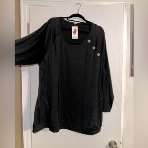 Women's Black Top with Button Detail
